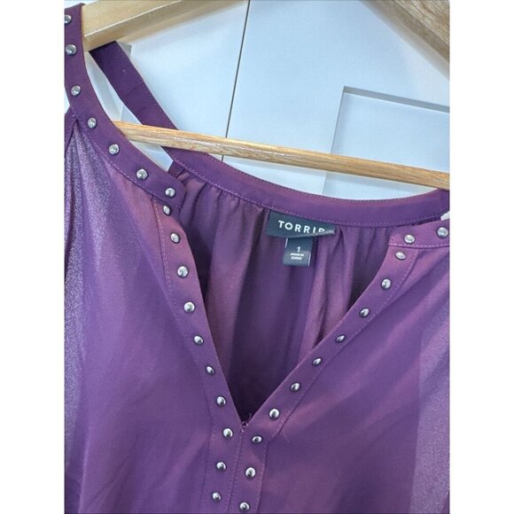 Torrid Georgette Embellished Tank in Winter Bloom Plum Size 1 - Picture 4 of 14